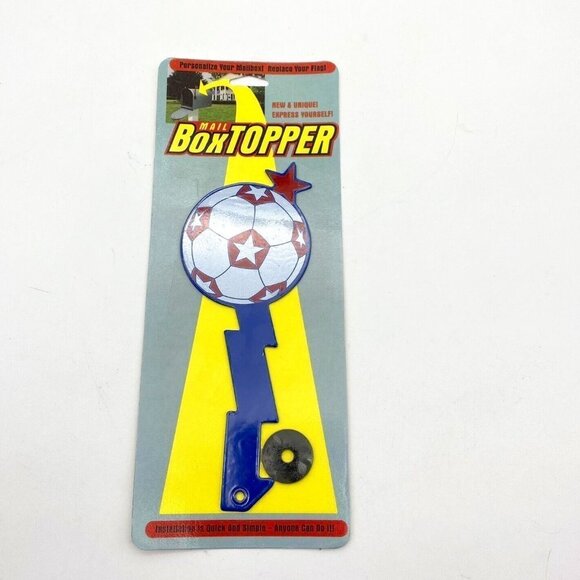 Soccer Ball Mail Box Topper Flag Metal New Mailbox Topper Blue White Red - Picture 1 of 8